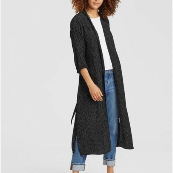 Eileen Fisher Jackets & Blazers - EILEEN FISHER Morse Code Black Belted Long Kimono Jacket Sz M